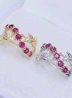 纯银镶嵌天然石榴石戒指