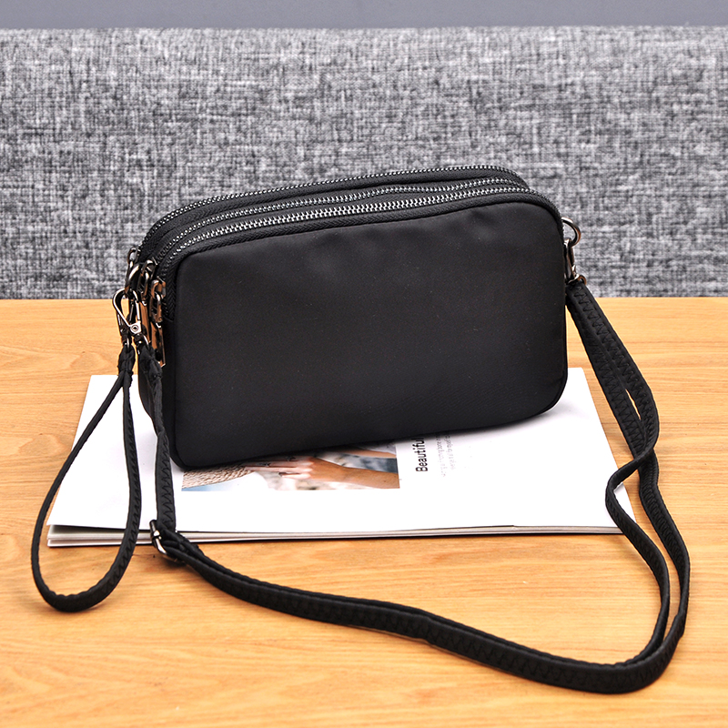 Mini crossbody bag with multiple layers and pockets, zippered small square bag, horizontal mobile phone bag, versatile, casual, simple square small bag (1627207:28341:sort by color:Black Large)