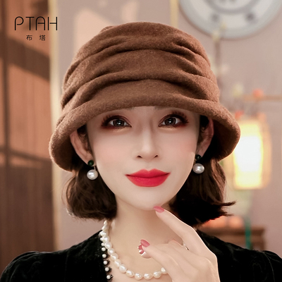 布塔小礼帽羊绒手感女秋冬时尚羊毛混纺呢帽保暖时尚渔夫帽PT0808