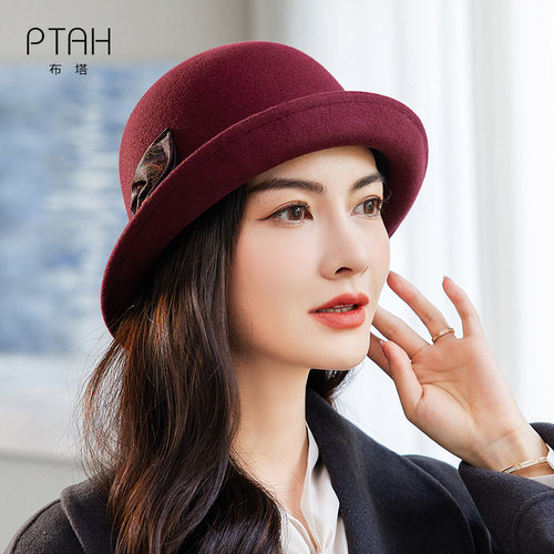 布塔礼帽女秋冬卷边贴布