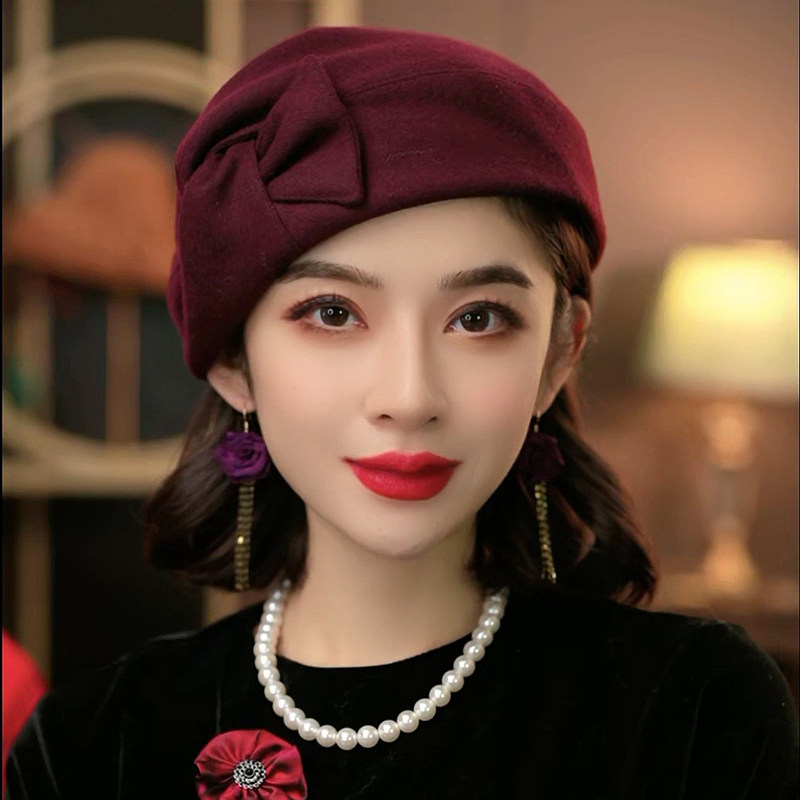 布塔羊毛空姐帽贝雷帽绵羊毛