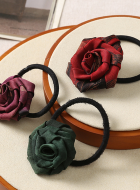 【玫瑰情缘】布塔桑蚕丝香云纱饰品时尚优雅女士百搭发绳发带