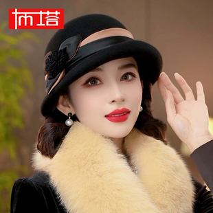 布塔羊毛小礼帽女士秋冬新款羊毛呢蓓蕾帽高级感显脸小帽子PT1332