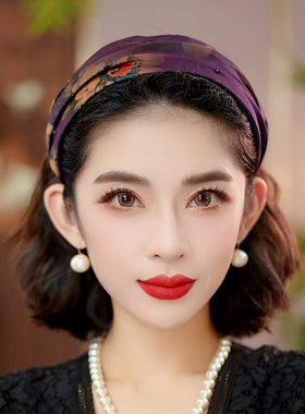 布塔香云纱发箍真丝桑蚕丝时尚简约气质头饰宽边束发带PT1166