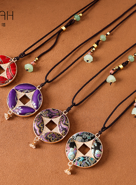 非金属布艺项链 非遗香云纱宋锦手工拎缝制毛衣链 项链颈链PT2252