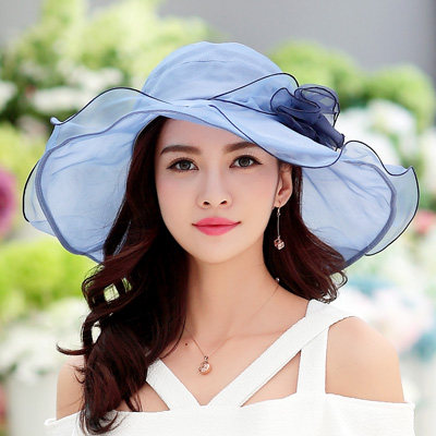 布塔帽子女夏天遮阳帽太阳帽女防晒时尚真丝帽女士大沿沙滩帽凉帽