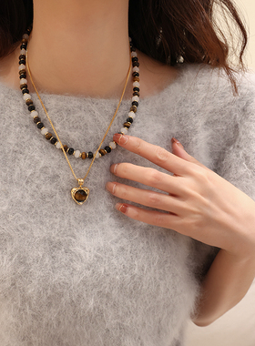 虎眼石爱心项链女高级感