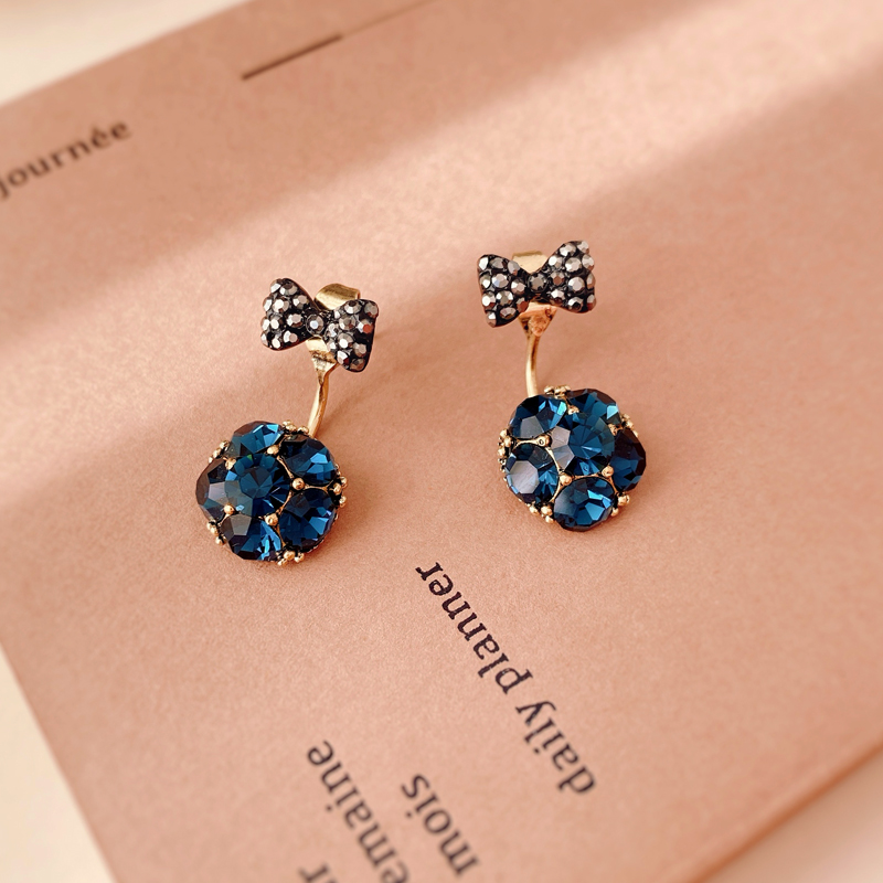 一款两戴蝴蝶结耳环女纯银针超仙水钻耳钉后挂式超闪韩国耳饰网红