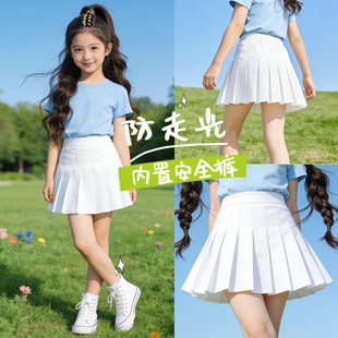 jk学院风女童百褶裙夏季新款防走光白色短裙中大童裙子网球裙薄