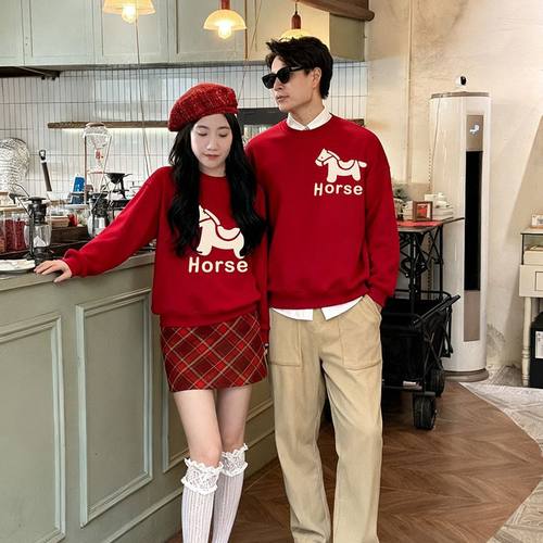 亲子卫衣一家三口四口小月龄2026新款马年春节过年新年红色亲子装