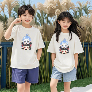 哪吒敖丙卡通头像儿童夏季国朝短袖新品哪吒衣服班服亲子童t恤潮