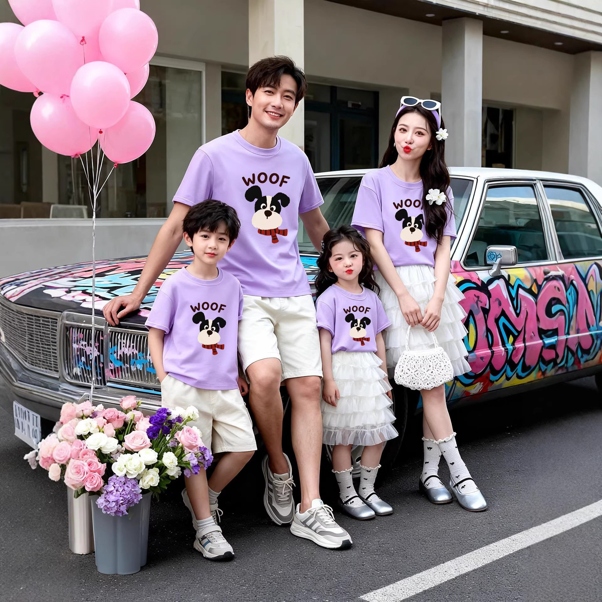 亲子穿搭OOTD出游季韩范儿夏季纯棉短袖T恤母女装彩色印花体恤衫