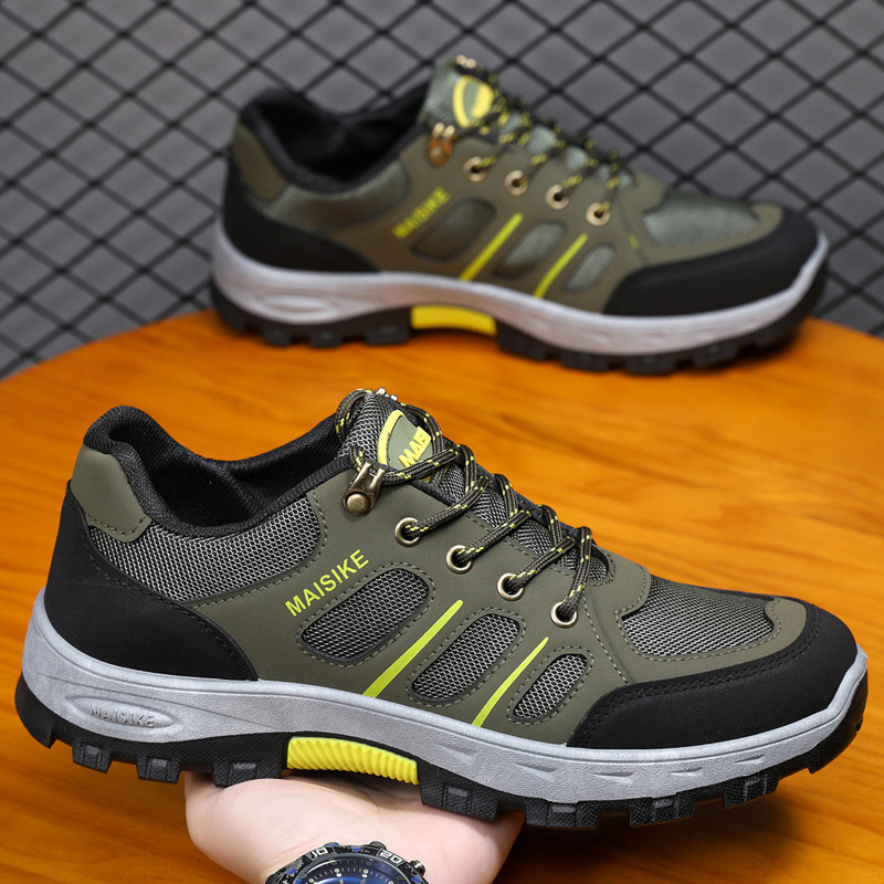 新款男士劳保鞋平跟低帮透气网面男鞋包头系带户外运动登山鞋子男