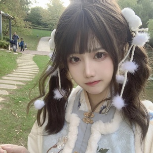 汉服毛球头饰边夹饰品lolita汉洋折衷配饰百搭对夹古风流苏发夹