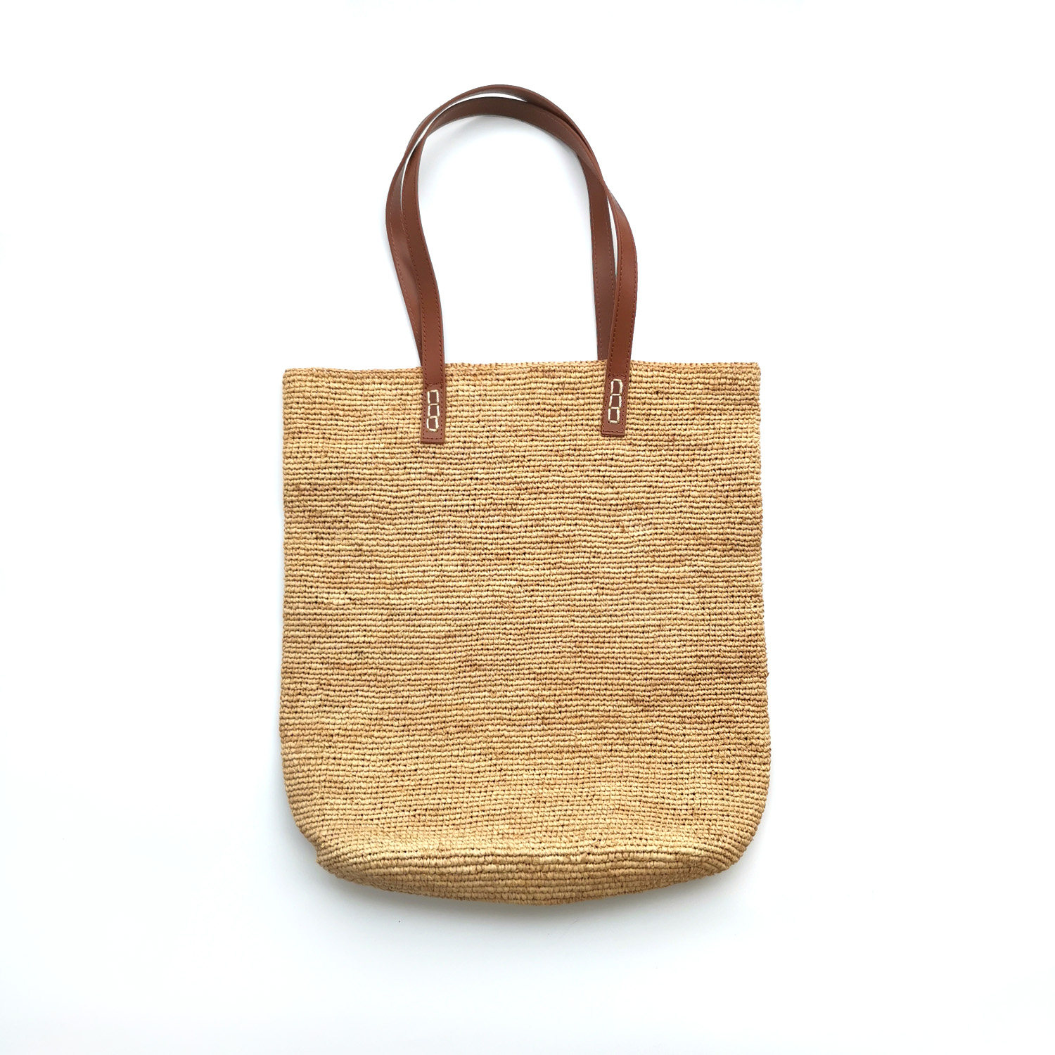 大容量原色拉菲草编织棕色牛皮肩带百搭简约通勤休闲皆宜托特包