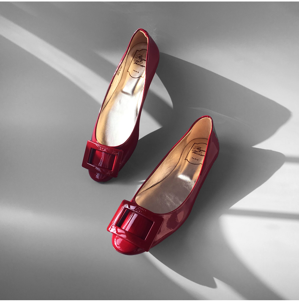 纯正酒红色浅口羊皮圆头芭蕾舞鞋