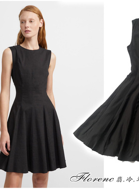 欧美经典小黑裙公主线腰身曲线修身显瘦套头无袖圆领a字大摆裙