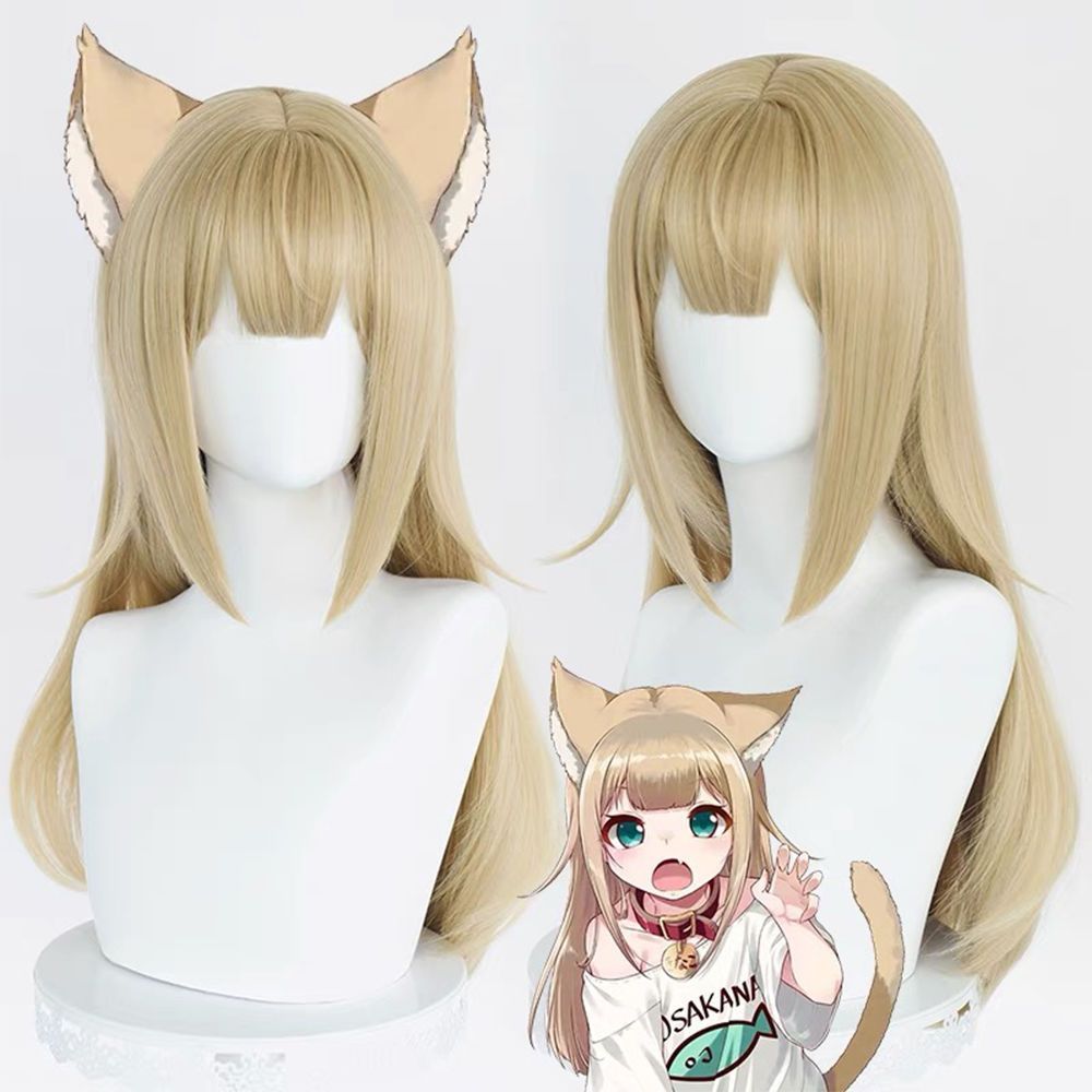 猫娘假发cos无需大修高温丝材质易造型黄豆粉四十原家的猫同款图片
