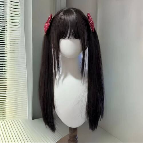 玫瑰网少女学生中长款双马尾假发可爱萝莉全头套式JK通用65cm新款