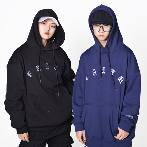 FunkyStyle秋冬加绒加厚连帽卫衣街头嘻哈国潮搭oversize上衣外套