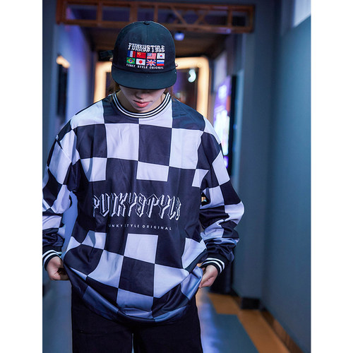 长袖格子舞蹈街舞男女说唱rap