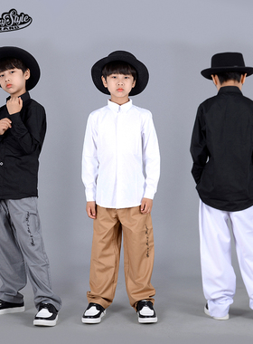 Funky原创街舞童装男童宽松西裤少儿童裤子表演出Popping纯色西裤