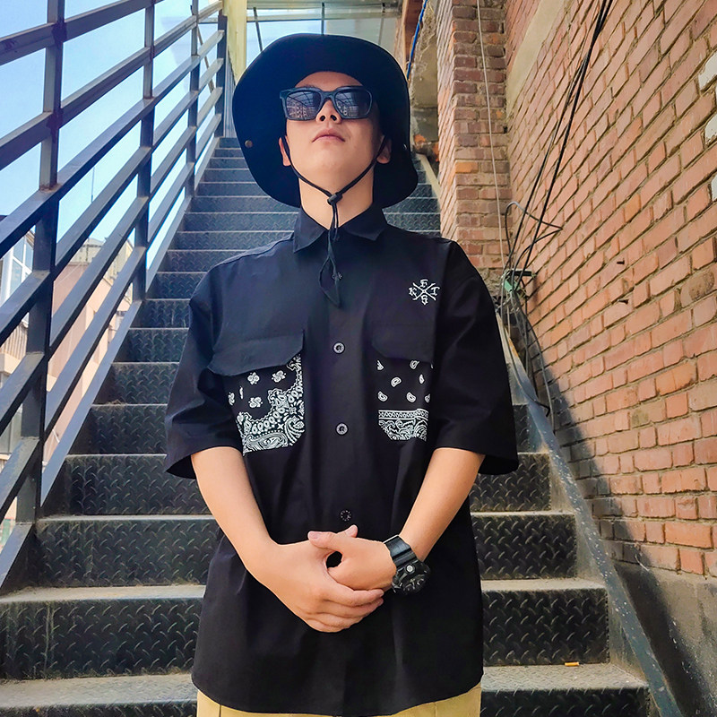 Funkystyle西海岸WESTCOAST腰果花hiphop嘻哈popping短袖衬衣衬衫