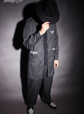 腰果花队服班服Popping演出年会长款条纹衬衫locking衬衣oversize