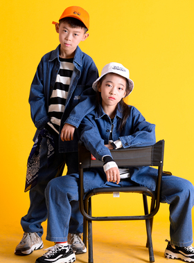 FunkyStyle少儿牛仔套装演出男童帅气牛仔衣牛仔裤女童舞台街舞蹈