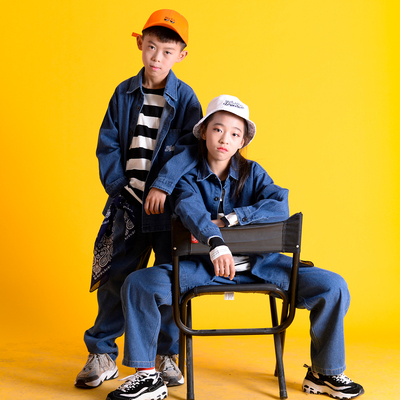 套装男童帅气女童街舞蹈牛仔衣