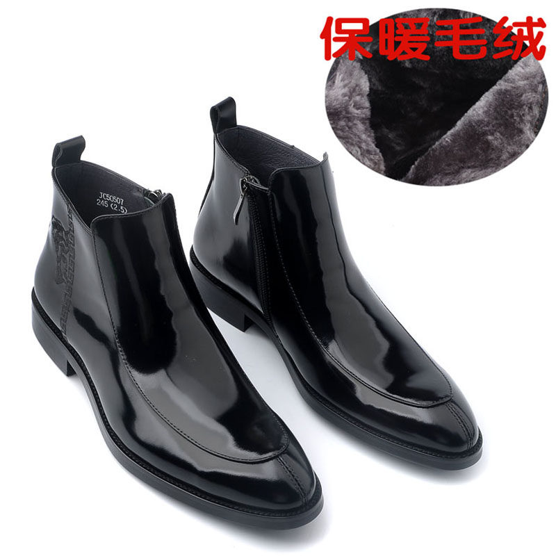 冬季保暖棉靴尖头保暖漆皮