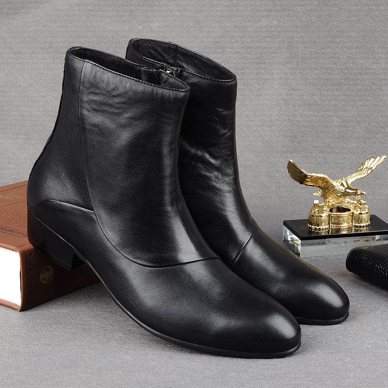 时尚英伦真皮短靴 休闲潮流男士皮靴韩版拉链圆头马丁靴牛仔靴子