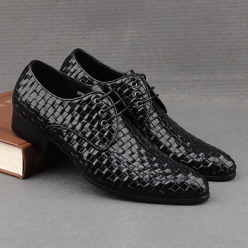 欧美版增高风婚编织头层正装皮鞋