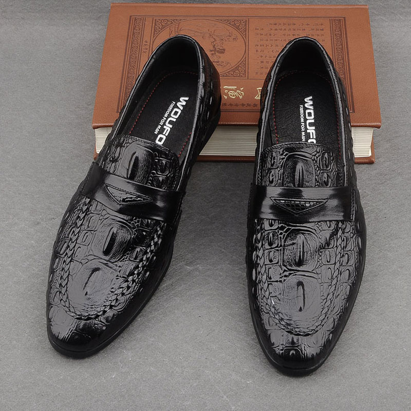 真牛皮鳄鱼纹懒人鞋套脚乐福