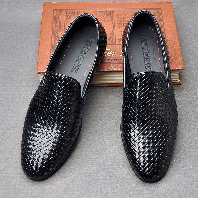 商务休闲鞋意大利尖头乐福牛皮鞋