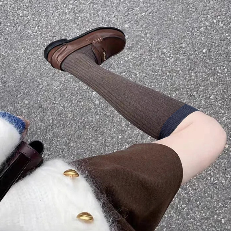 撞色小腿袜子女秋冬季咖色学院风假两件配小皮鞋及膝袜长筒堆堆袜,女士内衣/男士内衣/家居服,长筒袜,淘宝优惠券,粉丝福利购,淘宝优惠卷