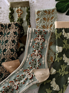 复古立体浮雕袜子女中筒袜夏季薄款可爱森系文艺网红ins潮长筒袜