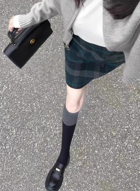 韩国黑灰色拼接袜子女春夏款显瘦拼色中长网红高筒过膝靴子大腿袜