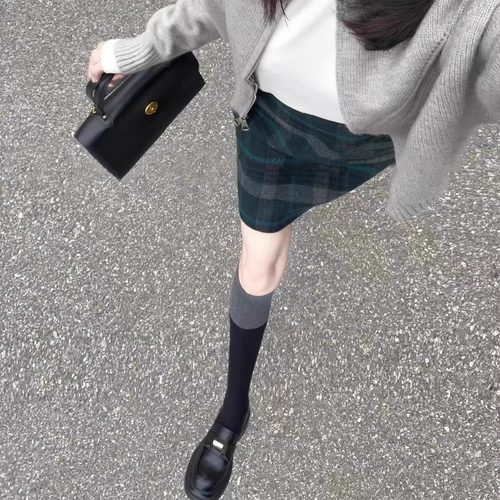 韩国黑灰色拼接过膝袜子女春夏款