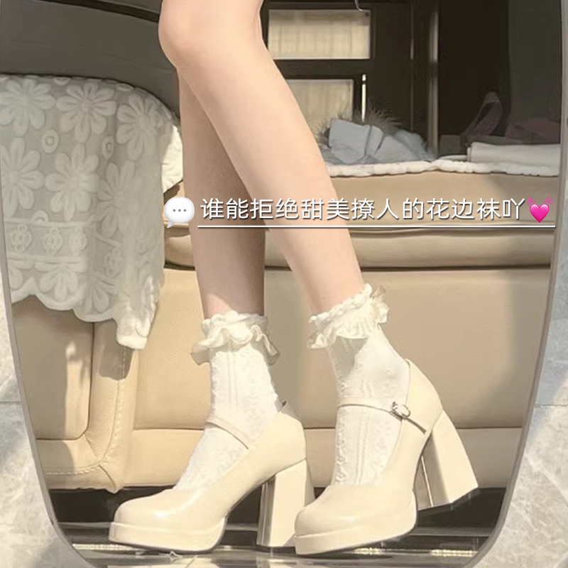 花边蕾丝袜子女配玛丽珍鞋堆堆袜