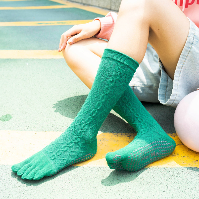 HerMeiSox麻花五指瑜伽袜子女专业防滑中长筒普拉提春夏健身训练