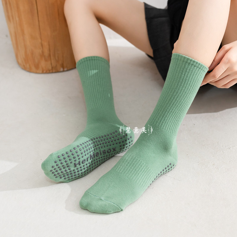 中筒瑜伽袜子专业防滑健身训练春夏季长筒普拉提女小码纯棉初学者
