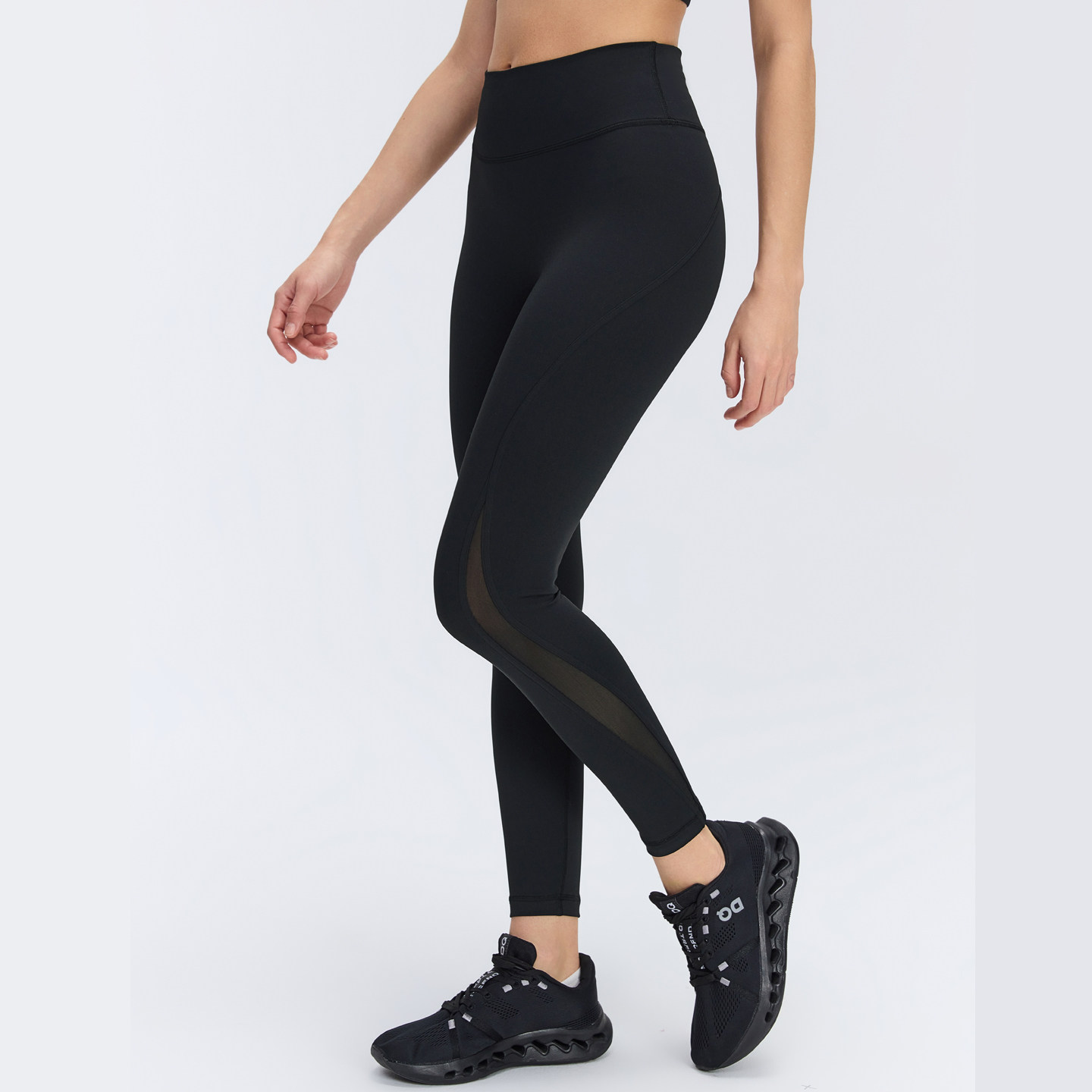 高腰瑜伽裤九分长裤春夏季透气提臀紧身运动健身女团黑色裸感亲肤