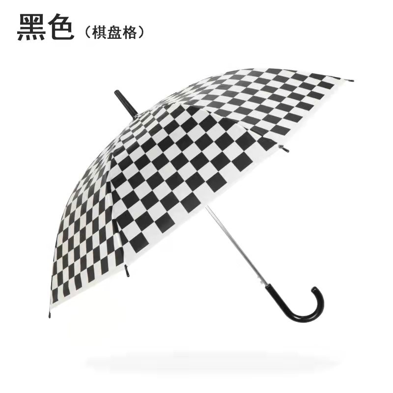 凌云磨砂小清新长杆防雨棋盘格透明伞新款