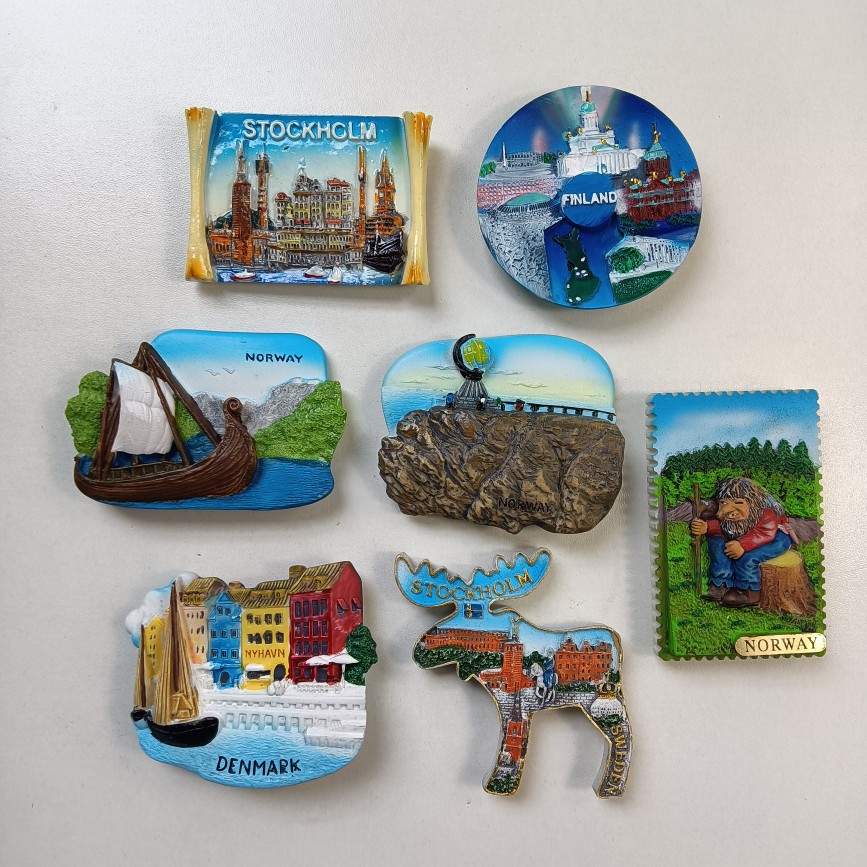 丹麦瑞典挪威芬兰冰岛斯堪的纳维亚二手冰箱贴磁贴树脂手工彩绘