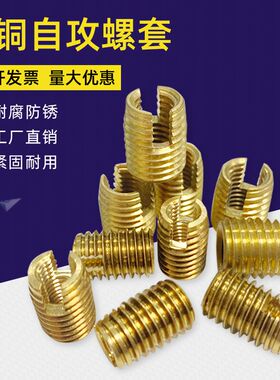 黄铜自攻螺套302型衬套发黑钢套一字槽内外牙螺母无磁铜转换螺套