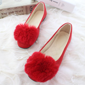 女2024春新款 韩版 平底百搭浅口圆头单鞋 豆豆鞋 网红一脚蹬女毛毛鞋