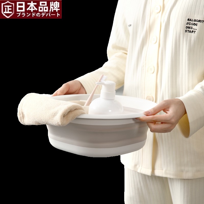 日本便携式可折叠洗脸盆生宿舍旅行压缩家用大号盆子洗衣水盆特厚