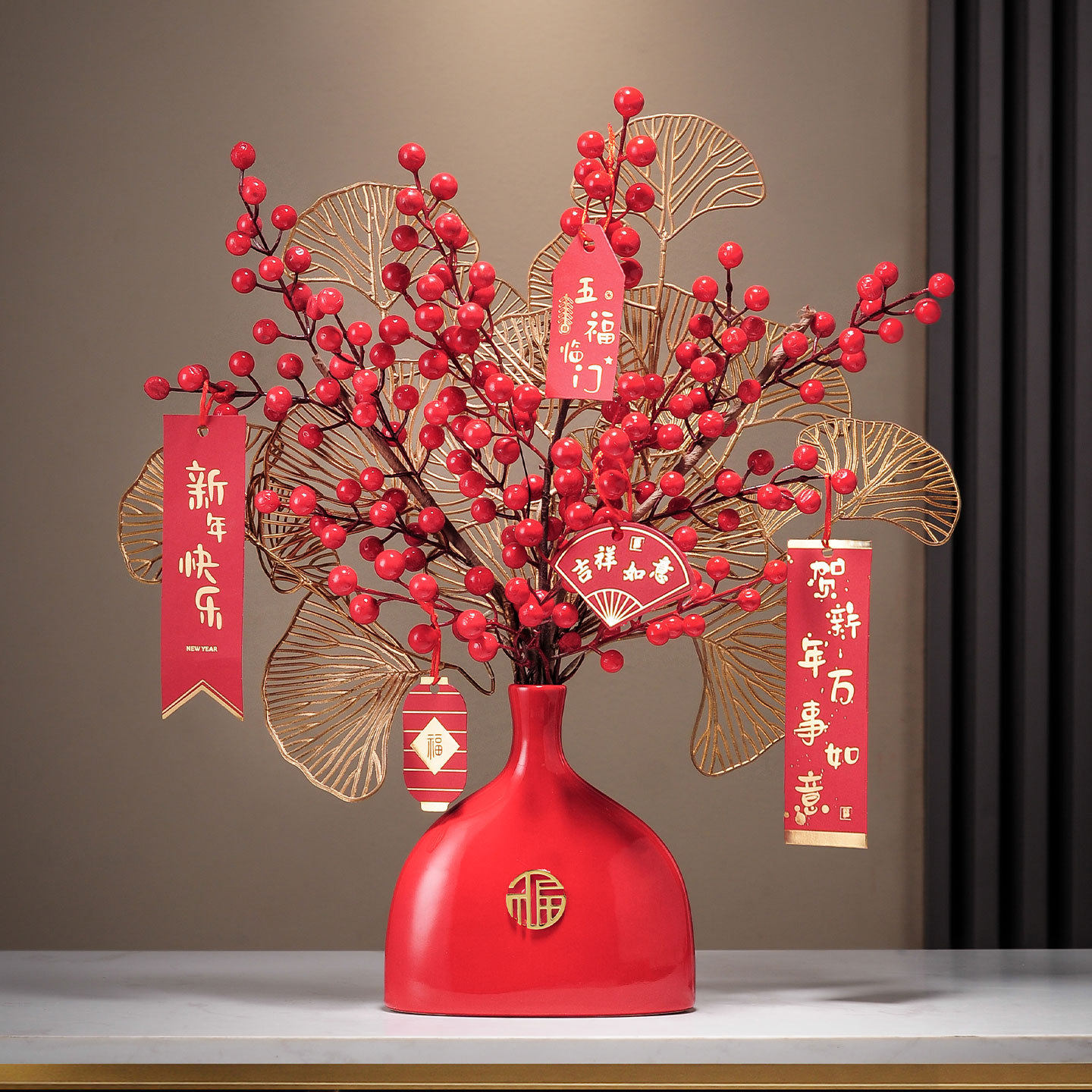 德国进口马年春节福桶新年装饰品氛围布置摆件发财果2026年味家里