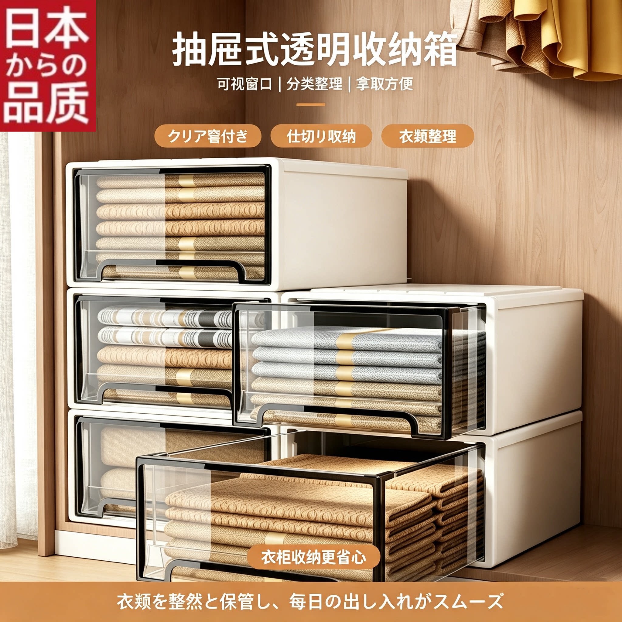 日本衣柜收纳盒整理盒收纳箱抽屉式家用日式透明衣物储物柜整理箱